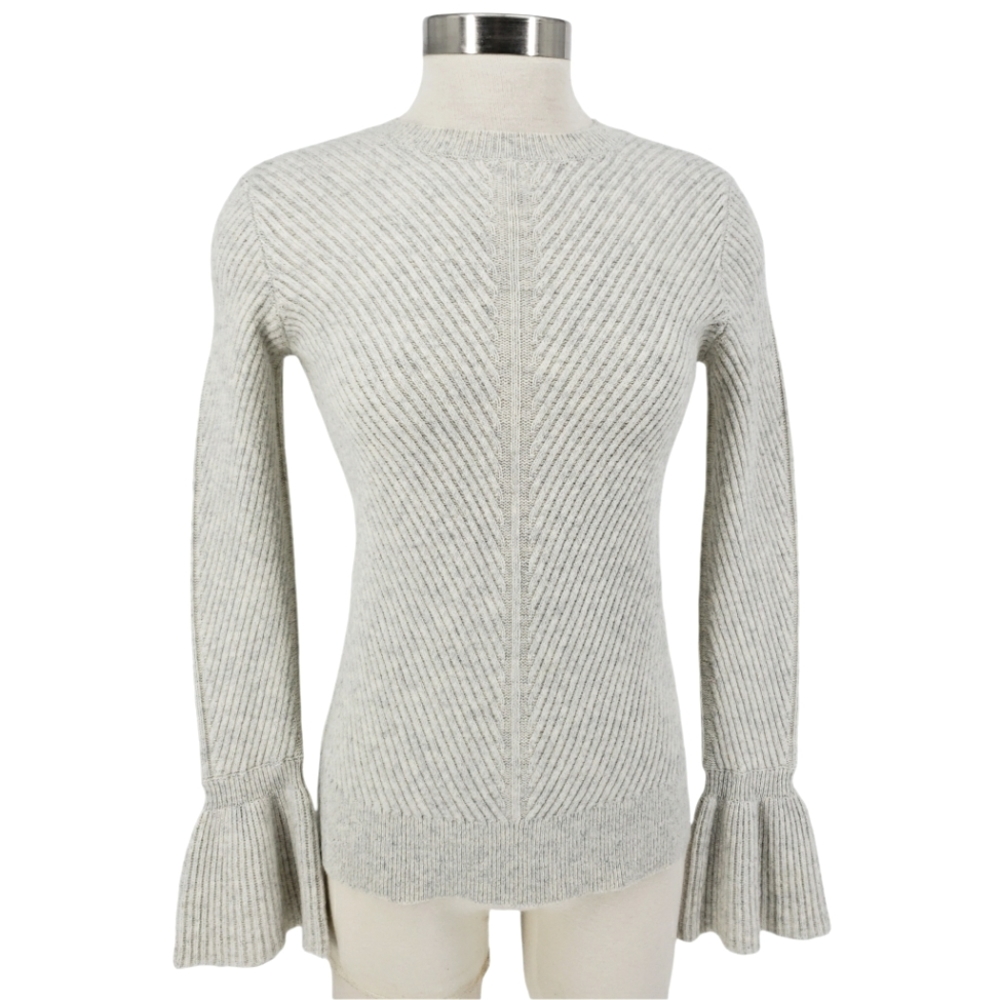 Club Monaco Ralph Lauren Andreah Gray Rib Knit Wool Sweater Bell Sleeve